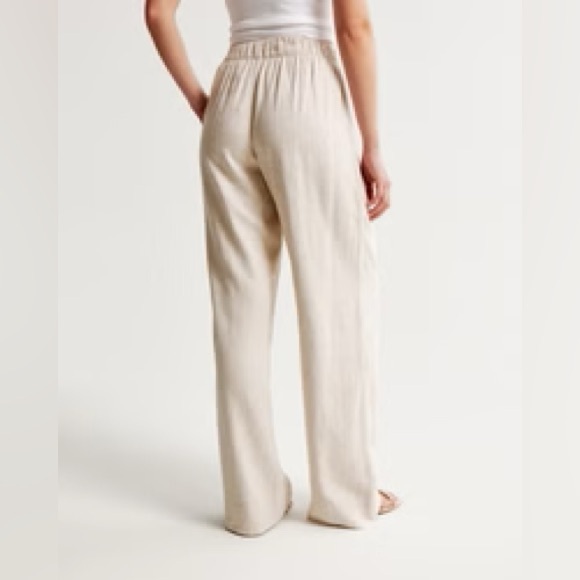 Abercrombie & Fitch Light Brown Linen-Blend Pull-On Wide Leg Pants - Picture 4 of 10